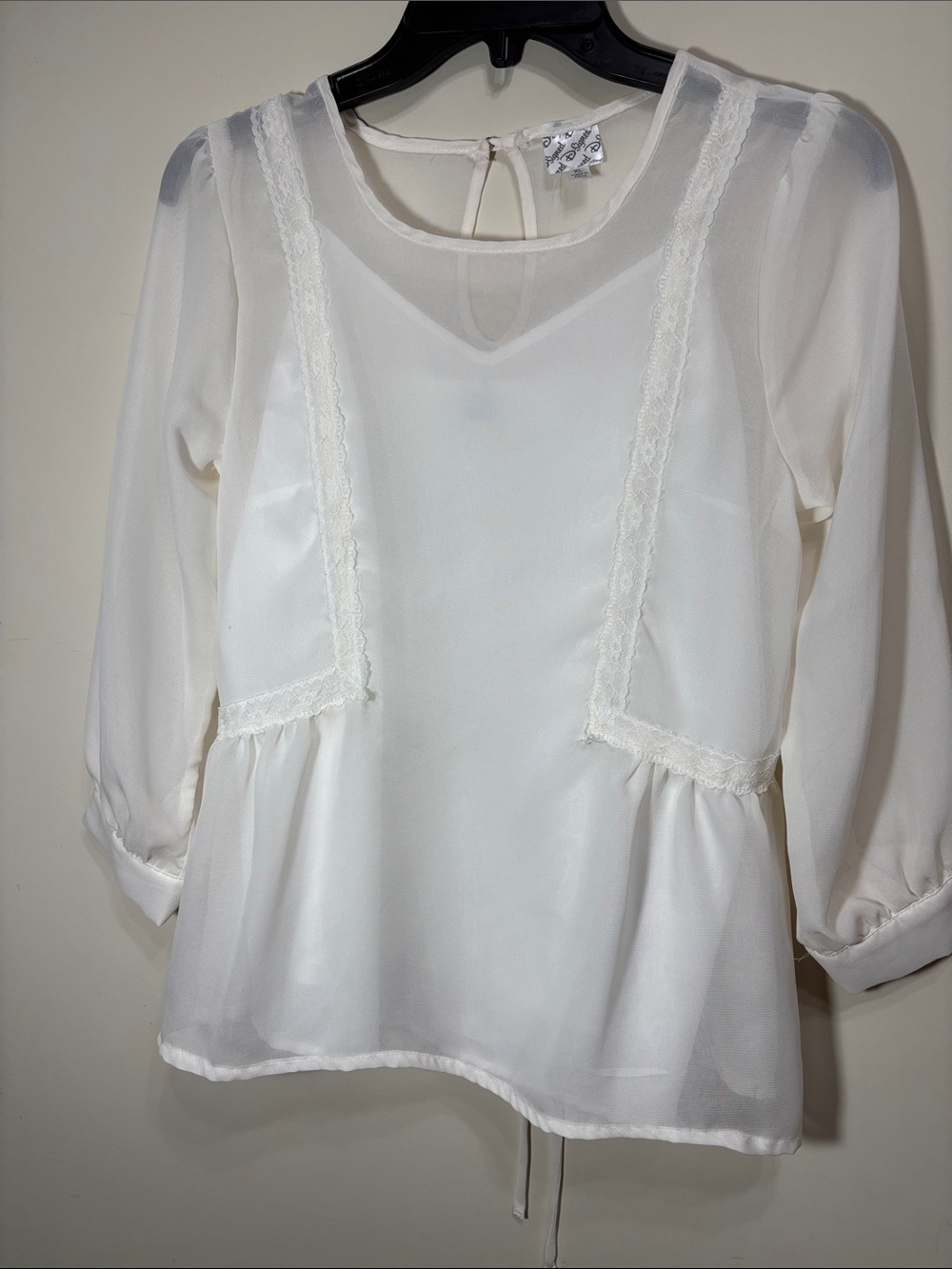 Disney Cream Sheer Lace-Trim Peasant Top.